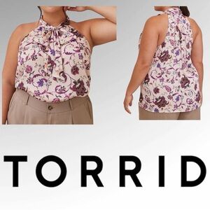 Torrid Georgette Bow Tie-Front Satin Halter Top Floral Pink Purple Size 1X